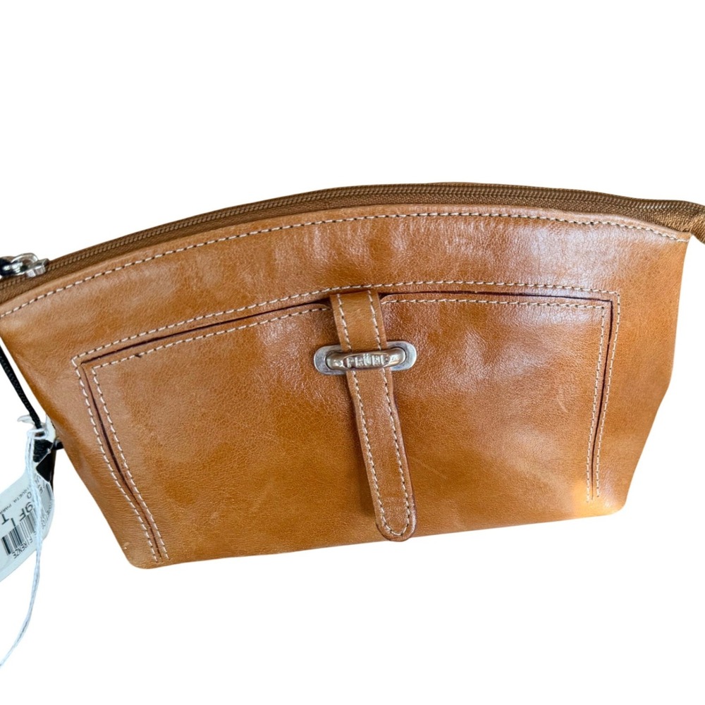 Prüne Cognac Leather Cosmetic Bag Y2KTravel Makeup Pouch Zip Case‎ New 🇦🇷